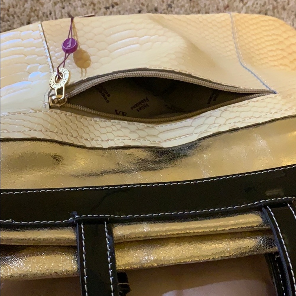 Velina Fabbiano beige/gold/blck Faux Croc Purse - Picture 8 of 8